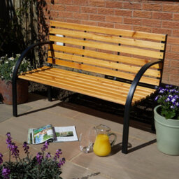 Home Source Lupine Metal Framed Curved 2 Person Outdoor Wooden Garden Bench - thumbnail 2