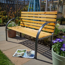 Home Source Lupine Metal Framed Curved 2 Person Outdoor Wooden Garden Bench - thumbnail 5