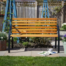 Home Source Lupine Metal Framed Curved 2 Person Outdoor Wooden Garden Bench - thumbnail 4