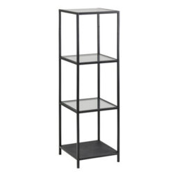 Furniture To Go Seaford Narrow Black Metal Bookcase With 3 Glass Shelves - thumbnail 1