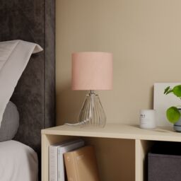 Teardrop Gloss Pink & Clear Glass Fabric Led Table Lamp - thumbnail 7