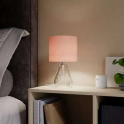 Teardrop Gloss Pink & Clear Glass Fabric Led Table Lamp - thumbnail 1