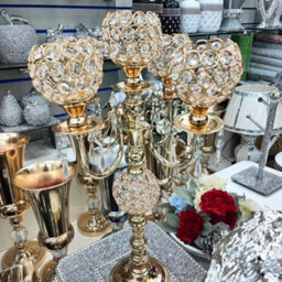 Biznest Gold Crystal Candle Holders With 5 Arms Candlestick Holder Candelabras For Wedding Centerpieces Dining Coffee