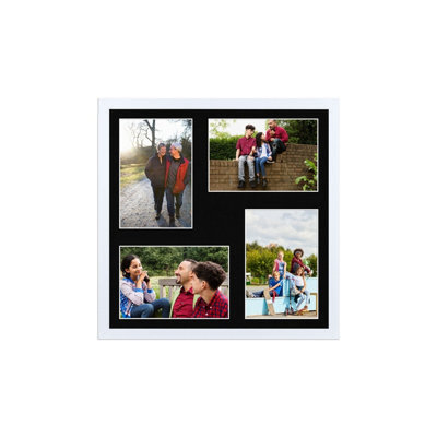 AK Frames 12X12 White Sleek Multi Photo Frame With Black Mount - Holds 4 Apertures (4X) 6X4 Photos - image 1