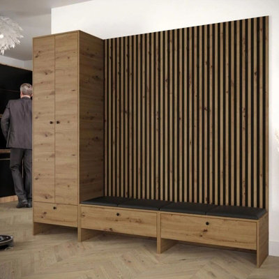 Modular Hallway Furniture Set Balma Vi With Metal Hooks And Decorative Slats Black Panels - image 1