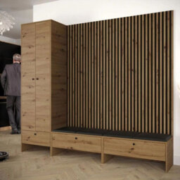 Modular Hallway Furniture Set Balma Vi With Metal Hooks And Decorative Slats Black Panels