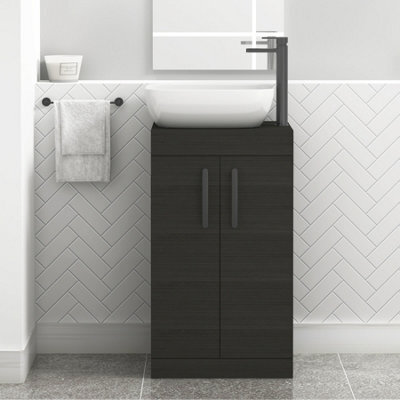 Royal Bathrooms 500mm Floor Standing Vanity Unit 2 Door Hale Black & Countertop Basin - Elva With Matt Black Handle - image 1