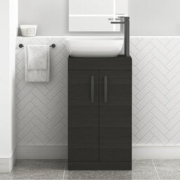 Royal Bathrooms 500mm Floor Standing Vanity Unit 2 Door Hale Black & Countertop Basin - Elva With Matt Black Handle - thumbnail 1