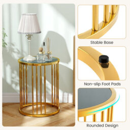 Gainoom Golden Glass Coffee Table 40Cm Round Side Table With Gold Metal Frame - thumbnail 6