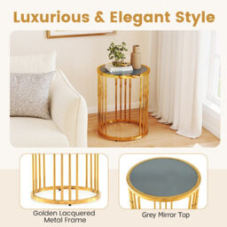 Gainoom Golden Glass Coffee Table 40Cm Round Side Table With Gold Metal Frame - thumbnail 5