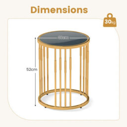 Gainoom Golden Glass Coffee Table 40Cm Round Side Table With Gold Metal Frame - thumbnail 2