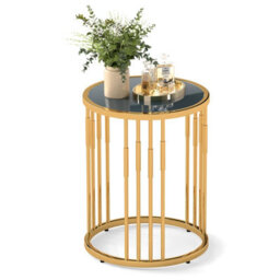 Gainoom Golden Glass Coffee Table 40Cm Round Side Table With Gold Metal Frame - thumbnail 8