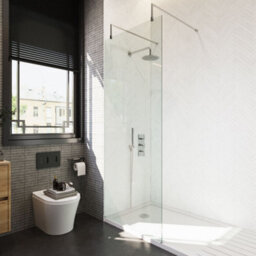 Balterley Contemporary Bathroom 8mm Glass Wetroom Screen With Arms & Feet, Chrome Finish, 1950 X 798 X 14mm - thumbnail 3