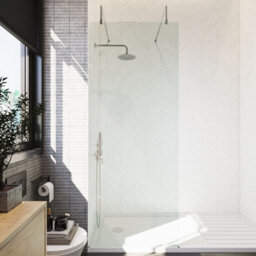 Balterley Contemporary Bathroom 8mm Glass Wetroom Screen With Arms & Feet, Chrome Finish, 1950 X 798 X 14mm - thumbnail 2