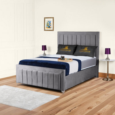 UKBEDFURNITURE Sierra Grey Plush Valvet Upholstered Gas Lift Ottoman Storage Bed With 10 Inch Orthopedic Mattres - 48 Inch Headboard - image 1