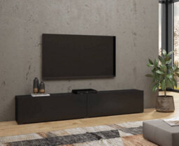 Arte Ava Tv Cabinet - Spacious And Stylish Tv Stand With Storage And Pull-Down Doors In Black Matt (W1800mm X H300mm X D350mm) - thumbnail 2