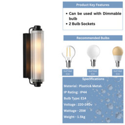 Nordlux Nimal Plastic Wall Light Bathroom Safe Black,mains - thumbnail 9