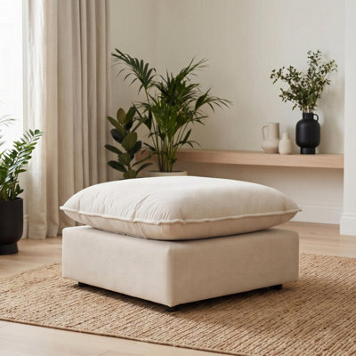 Furniturebox Uk Echo Cream Linen-Look Fabric Footstool - image 1