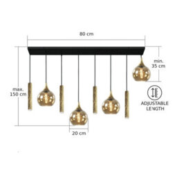 Luminosa Lighting Luminosa Calypso Cluster Pendant Ceiling Light Black, Gold Amber, Gold Glass Shade 4X E27/gu10 - thumbnail 4