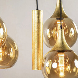 Luminosa Lighting Luminosa Calypso Cluster Pendant Ceiling Light Black, Gold Amber, Gold Glass Shade 4X E27/gu10 - thumbnail 2