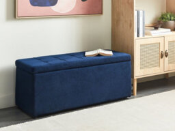 Beliani Retro Fabric Ottoman Navy Blue Orem - thumbnail 2