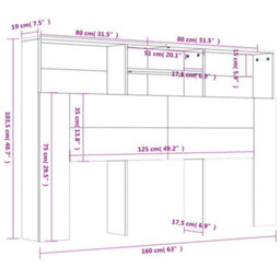 Vidaxl Headboard Cabinet Smoked Oak 160X19X103.5 Cm - thumbnail 9