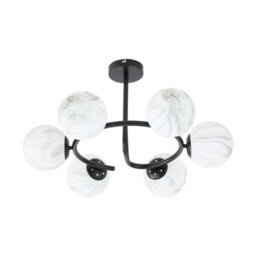 Living And Home Modern E27 6-Light Semi Flush Mount Ceiling Light With Marble-Effect Glass Shades And Black Iron Frame, 20W - thumbnail 1