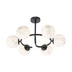 Living And Home Modern E27 6-Light Semi Flush Mount Ceiling Light With Marble-Effect Glass Shades And Black Iron Frame, 20W - thumbnail 2