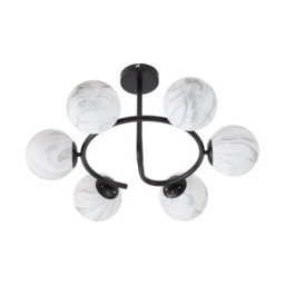 Living And Home Modern E27 6-Light Semi Flush Mount Ceiling Light With Marble-Effect Glass Shades And Black Iron Frame, 20W - thumbnail 5