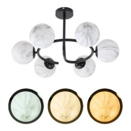 Living And Home Modern E27 6-Light Semi Flush Mount Ceiling Light With Marble-Effect Glass Shades And Black Iron Frame, 20W - thumbnail 3