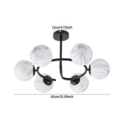 Living And Home Modern E27 6-Light Semi Flush Mount Ceiling Light With Marble-Effect Glass Shades And Black Iron Frame, 20W - thumbnail 6