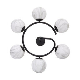 Living And Home Modern E27 6-Light Semi Flush Mount Ceiling Light With Marble-Effect Glass Shades And Black Iron Frame, 20W - thumbnail 4