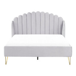 Beliani Bed Velvet Ambillou 140 X 200 Cm (Eu Double) Light Grey - thumbnail 4