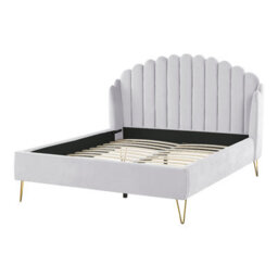 Beliani Bed Velvet Ambillou 140 X 200 Cm (Eu Double) Light Grey - thumbnail 5