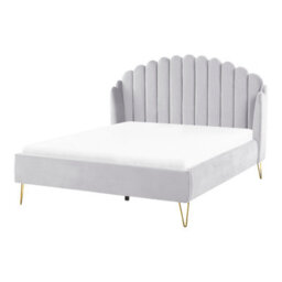 Beliani Bed Velvet Ambillou 140 X 200 Cm (Eu Double) Light Grey - thumbnail 1