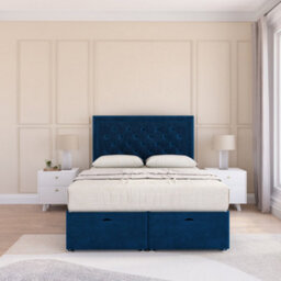Sloomy Montana End Lift Ottoman Bed 4Ft With Sprung Memory Mattress - Navy Plush & Headboard- Small Double - thumbnail 4