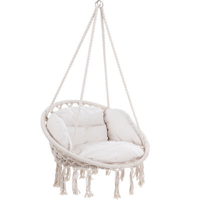 Detex Boho Hanging Chair, 60Cm Diameter, 150Kg Capacity, 360 Swing Hammock Rocking Chair With 2 Chair Cushions, Cream - image 1