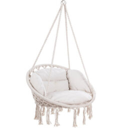 Detex Boho Hanging Chair, 60Cm Diameter, 150Kg Capacity, 360 Swing Hammock Rocking Chair With 2 Chair Cushions, Cream - thumbnail 1