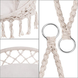 Detex Boho Hanging Chair, 60Cm Diameter, 150Kg Capacity, 360 Swing Hammock Rocking Chair With 2 Chair Cushions, Cream - thumbnail 6