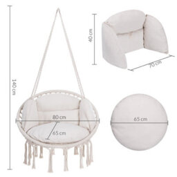 Detex Boho Hanging Chair, 60Cm Diameter, 150Kg Capacity, 360 Swing Hammock Rocking Chair With 2 Chair Cushions, Cream - thumbnail 4