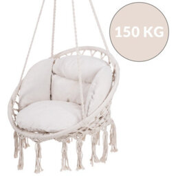 Detex Boho Hanging Chair, 60Cm Diameter, 150Kg Capacity, 360 Swing Hammock Rocking Chair With 2 Chair Cushions, Cream - thumbnail 9