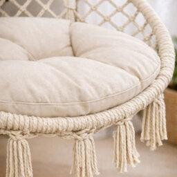 Detex Boho Hanging Chair, 60Cm Diameter, 150Kg Capacity, 360 Swing Hammock Rocking Chair With 2 Chair Cushions, Cream - thumbnail 8