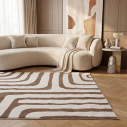 The Rugs Loft Taupe And Ivory Curved Line Living Room Area Rug And Runners Soft Pile - thumbnail 4