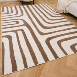 The Rugs Loft Taupe And Ivory Curved Line Living Room Area Rug And Runners Soft Pile - thumbnail 1
