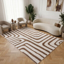 The Rugs Loft Taupe And Ivory Curved Line Living Room Area Rug And Runners Soft Pile - thumbnail 3
