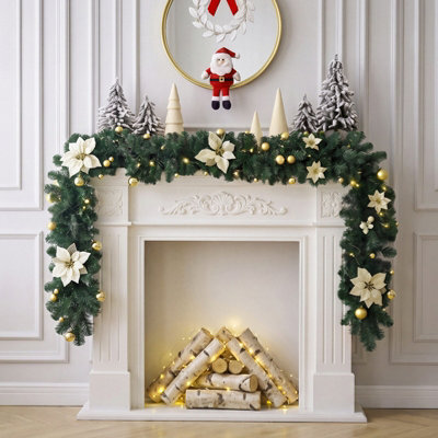 Living And Home 2.7M Artificial Christmas Garland With Led Lights Gold Flower Ball Indoor Holiday Decoration - image 1