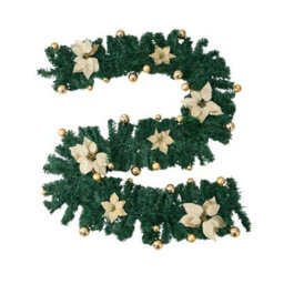Living And Home 2.7M Artificial Christmas Garland With Led Lights Gold Flower Ball Indoor Holiday Decoration - thumbnail 4
