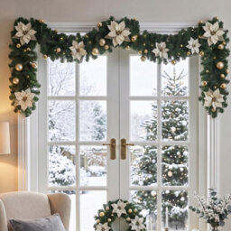 Living And Home 2.7M Artificial Christmas Garland With Led Lights Gold Flower Ball Indoor Holiday Decoration - thumbnail 2
