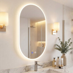 Costway 80 X 50 Cm Lighted Bathroom Mirror Backlit Hd Tempered Glass Frameless Oval Mirror - thumbnail 8