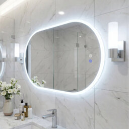 Costway 80 X 50 Cm Lighted Bathroom Mirror Backlit Hd Tempered Glass Frameless Oval Mirror - thumbnail 2